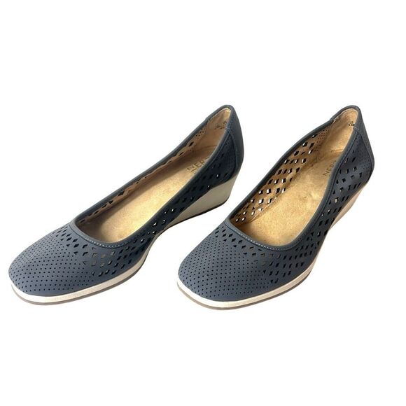 Naturalizer Womens 9.5M Comfort Casual Blue/Gray Faux Leather Slip On Wedge Shoe - Picture 3 of 11